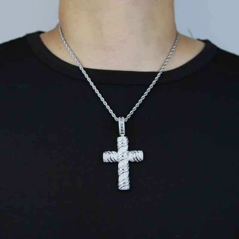 14K White Gold Lab Diamond Cross Pendant Party Wedding Pendants Necklace for Women Men Anniversary Jewelry Gift 241113