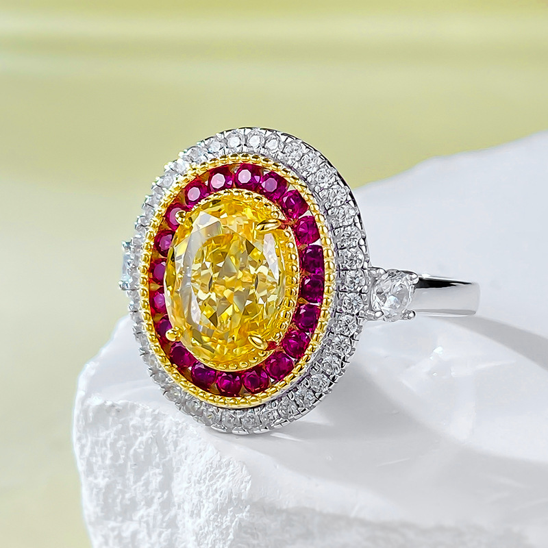 2025 Wedding Rings Luxury Jewelry Real 100% 925 Designer Serling Silver Oval Cu Yellow Moissanie Diamond Gemsones Eerniy Pary Women Elegan Band Ring