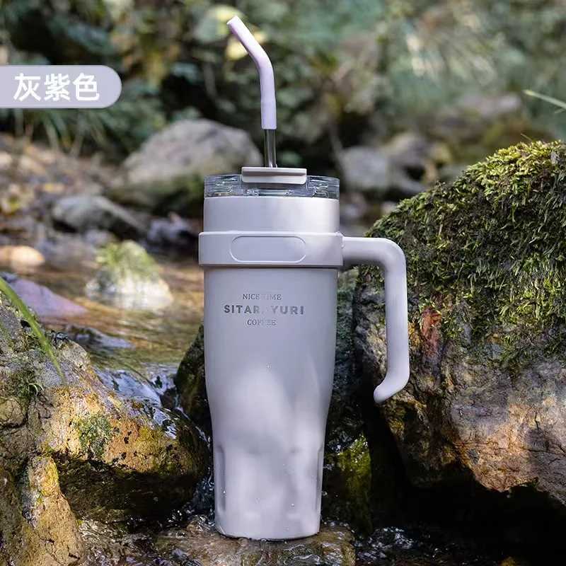 Cute hot stainless steel vacuum cleaner with Lid straw handle used for water hot coffee tea gym car hot cup Y241114