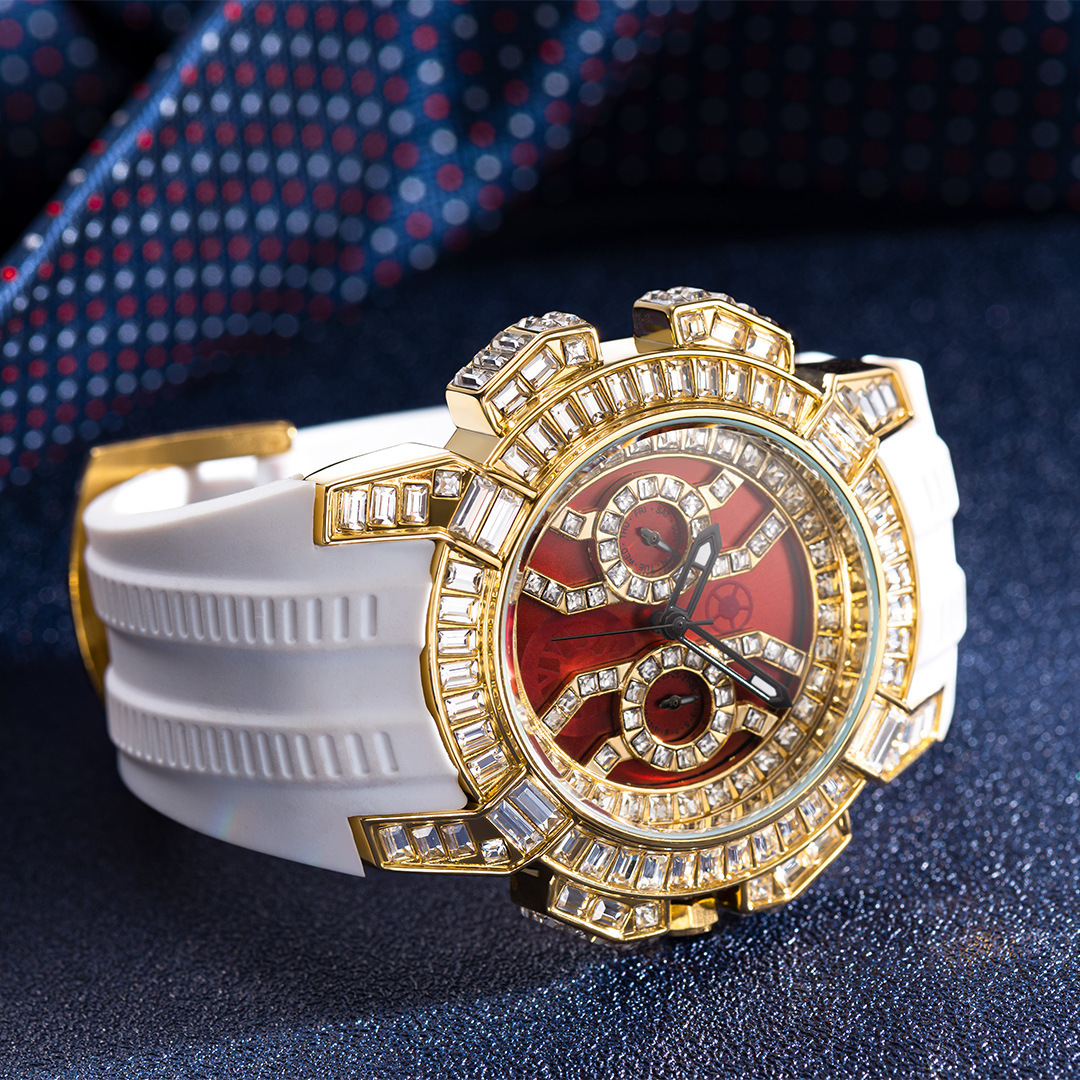 Men and women senior sense of Europe and the United States fashion personality full of diamonds large dial tape quartz watch thickness 12mm dial diame