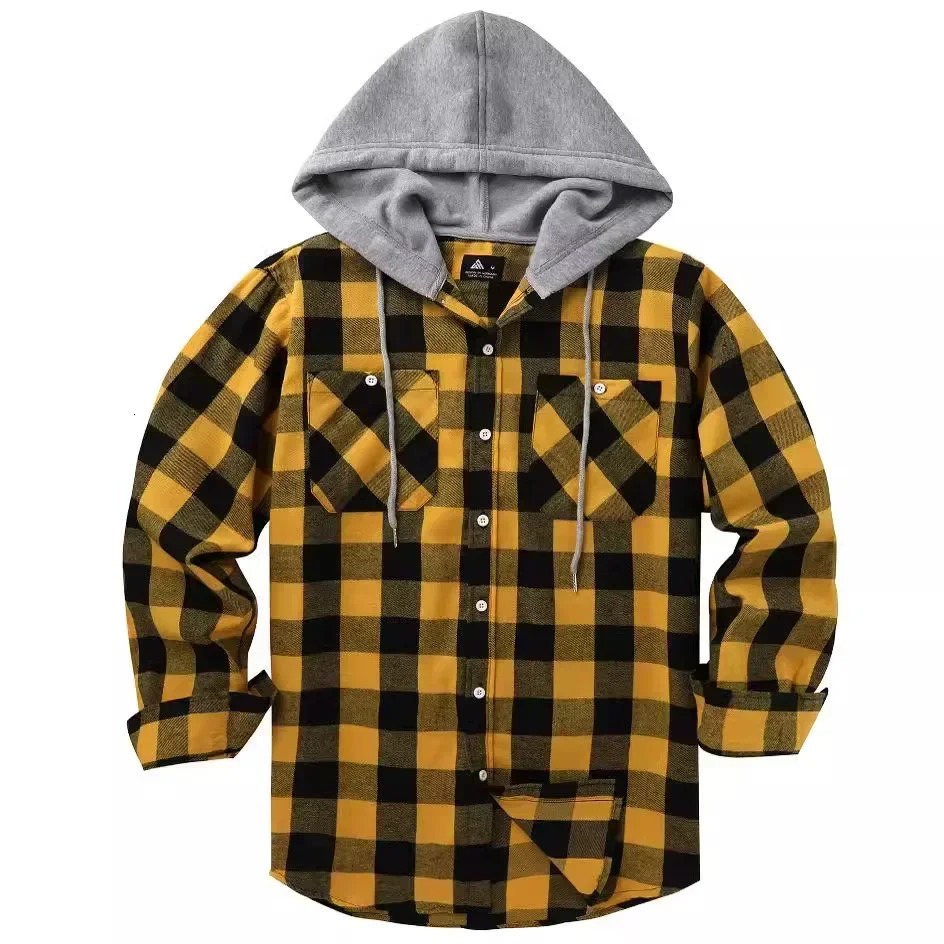 Spring and autumn casual loose mens plain weave shirt long sleeved single chest hoodie flannel cardigan mens jacket top 241113