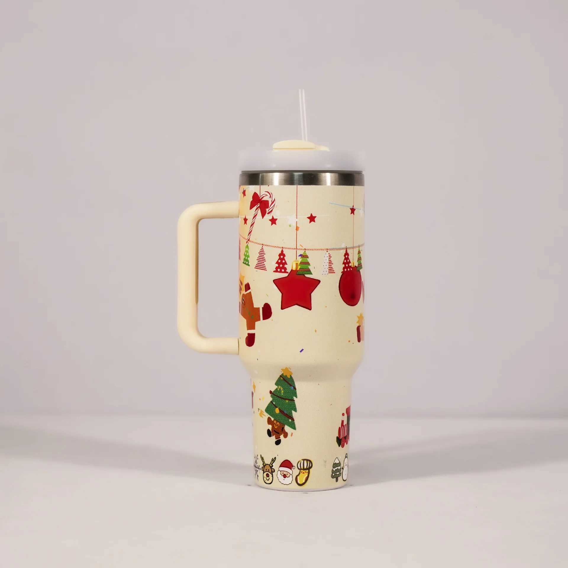 Christmas style travel coffee g stainless steel car hot g with straw vacuum film hot water bottle water cup gift Y241114