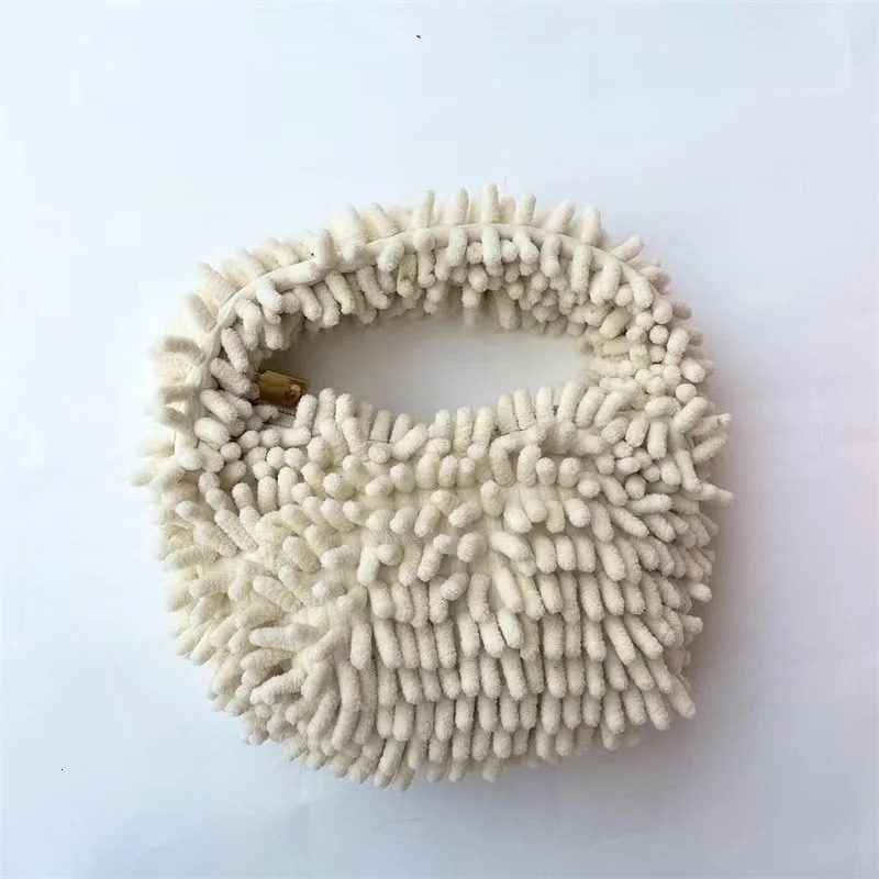 Simple Women Soft Plush Hobos Shoulder Bags Winter Furry Ladies Clutch Purse Handbag Fashion Female Underarm Bag 241114