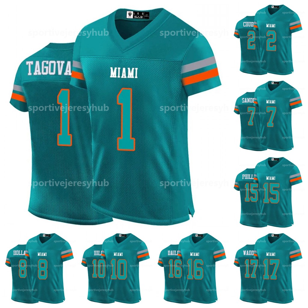 Shxinet Mens/Youth Football Jersey Tagovailoa Chubb 1 Sanders Hill Phillips Bailey Waddle Holland Mostert Brandon Green Stitched Any Name Number Jerse