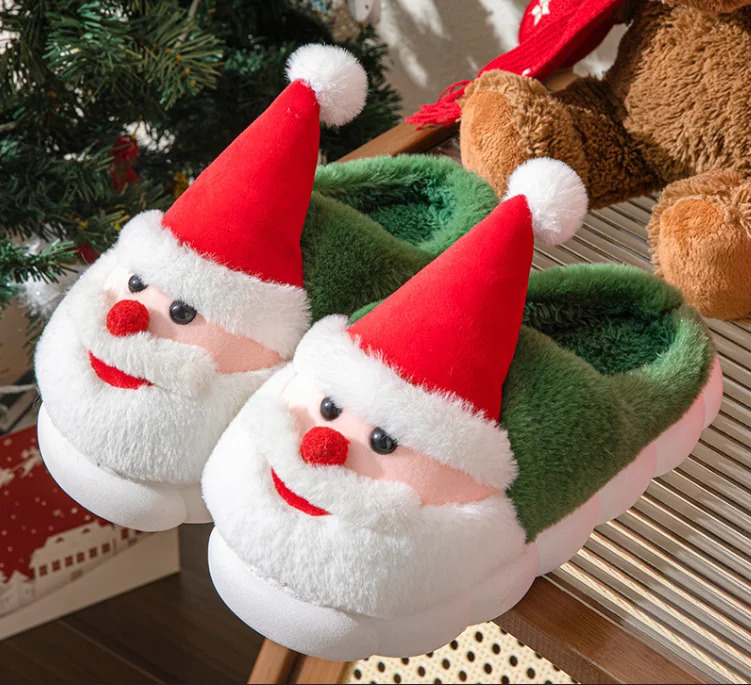 Womens Santa Claus er Fluffy Slide House Christmas Tree Cartoon Winter Shoes for Girls Flat Home Warm Shoes Large Size 241113
