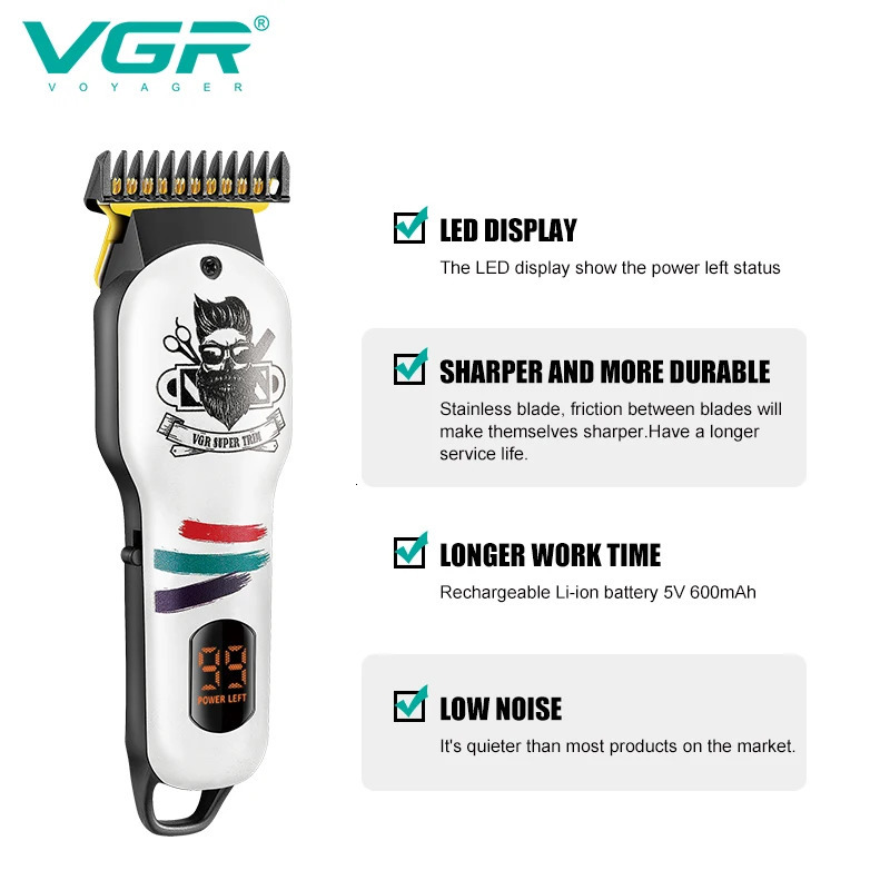 VGR V-971 Beard Trimmer Barber Clipper Cordless Professional Rechargeable Hair Trimmer for Men Fireplaces and Stoves Accesories 240412