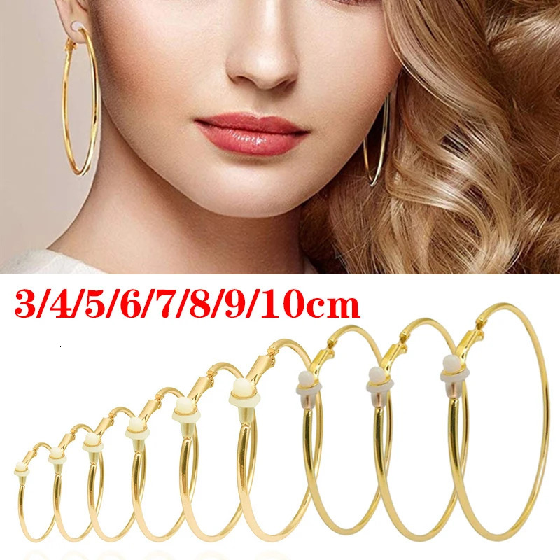 345678910CM Electroplating Hoop Earrings Without Piercing Classic All Match ClipOn Daily Party Circle Ear Ring Clip 241114