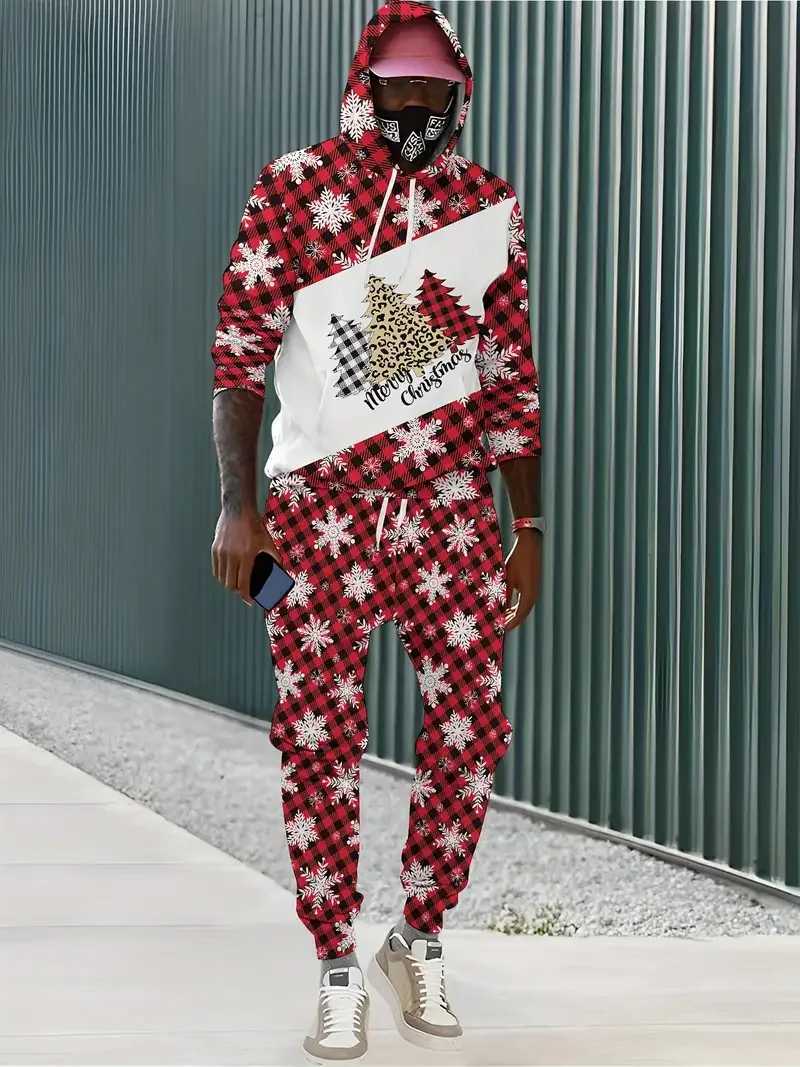 Mens Christmas Hoodie Set 3D Printed Adult and Child Two Piece Set Tracksuit New Years Party Couple Christmas Gift Extra Large Sweater Set X241113