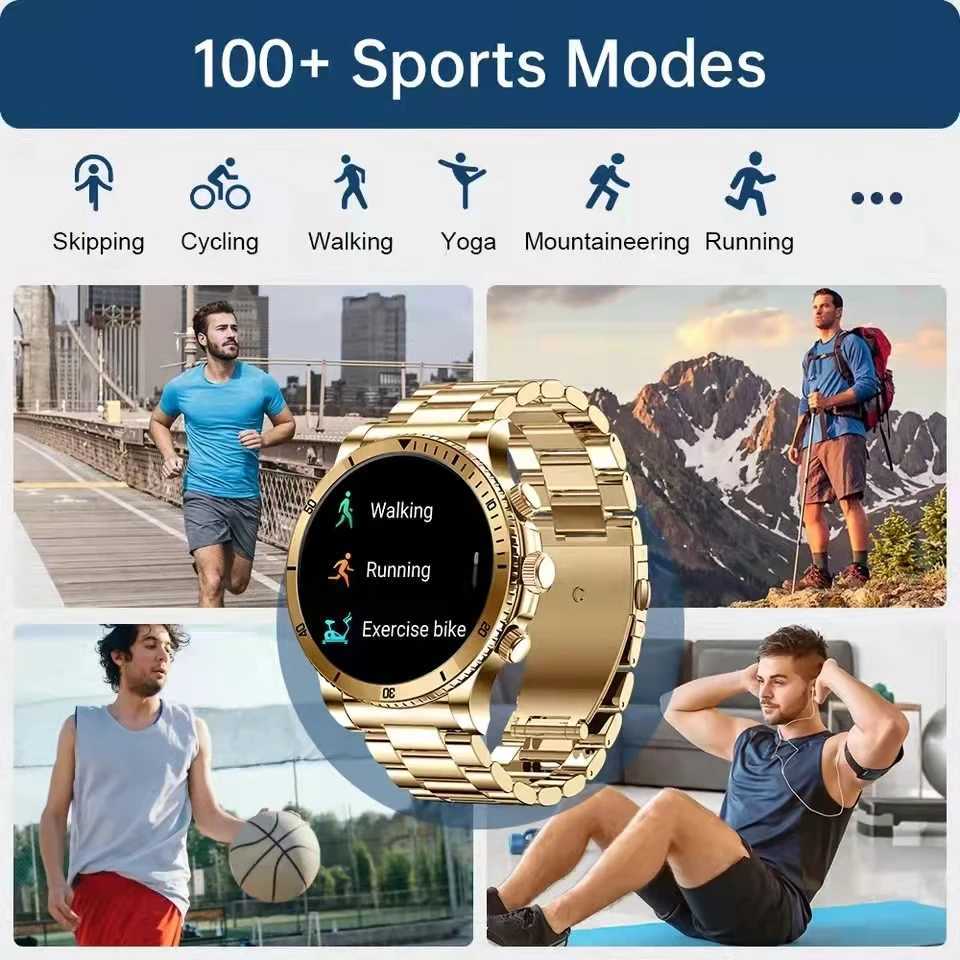 New AI Vo Control Smart Watch Mens Outdoor Sports Fitness Bracelet Call Rate Blood Pressure Tracker Smart Watch Y241114