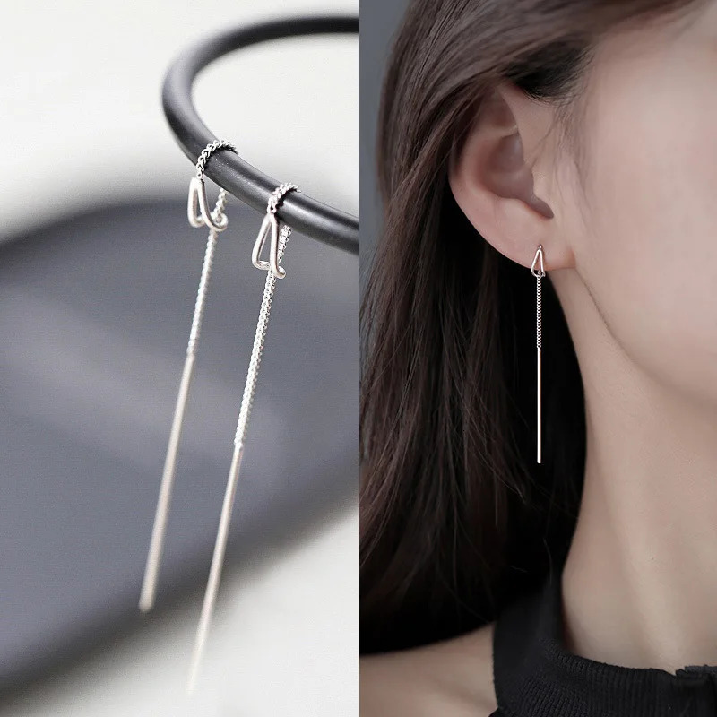 Simple Style Box Chain Tassel Drop Earrings For Women Long Dangle Earring Piercing Line Accessories Thin Mini Trendy Ear Jewelry 241113