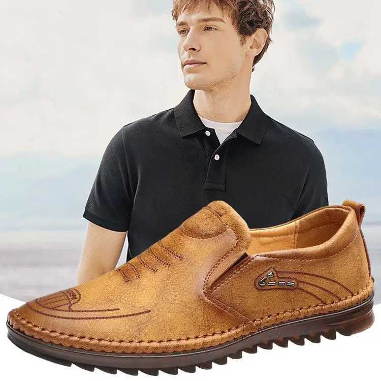 Men Leather Slip Loafer Summer Fi Slipper Casual Slip- Loafers Breathable Soft Sole Leather ShoesXJ250118