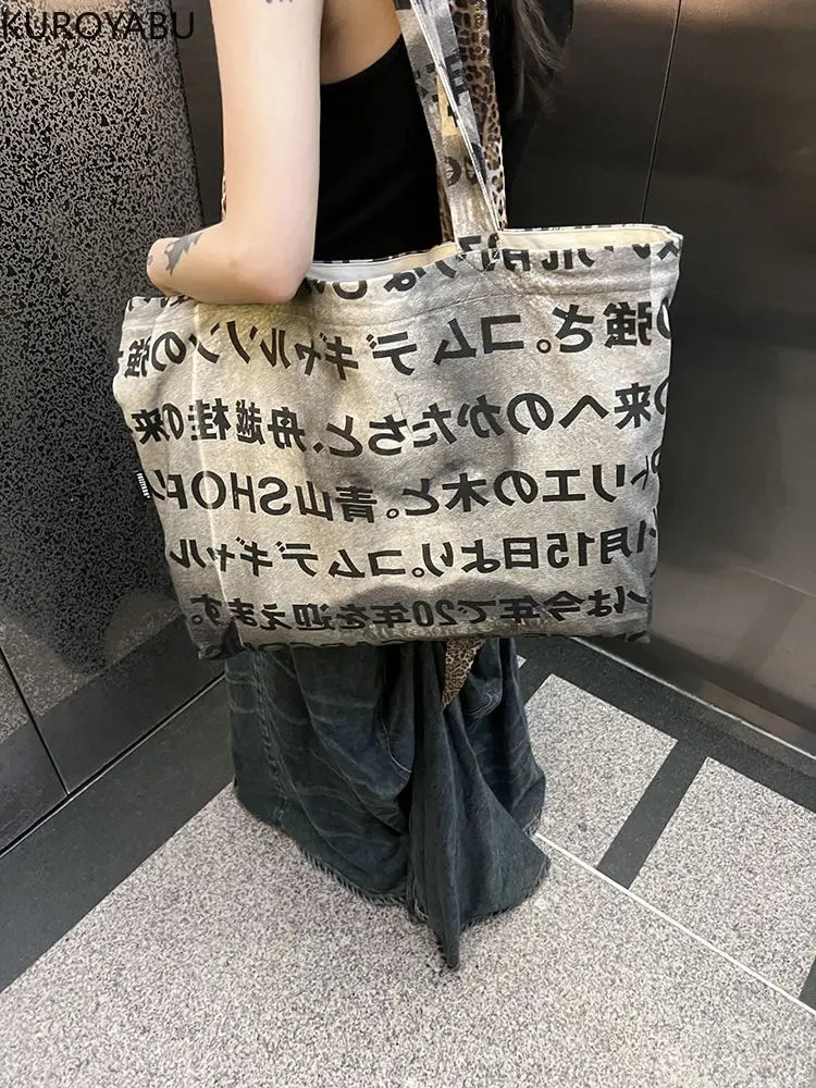 Womens Bag Arrive Fashion Letter Print Casual Canvas Bag Women Tote Bags Vintage Y2k Shoulder Bags Japanese Bolsa 241114
