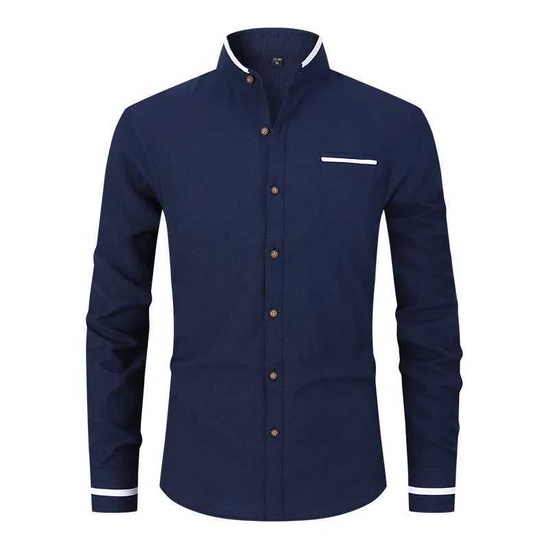 Men Shirt Long Sleeve Stand Oxford Business Dress Casual Shirts Slim Fit Brand Weeding Shirt White Blue Man Shirt 5XLXJ24113