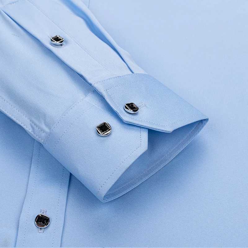 Button Shirt For Mens Long SLeeve Solid Color Stretch Slim Business Male No-Iron White Social Shirts Blouse Men ClothingXJ24113