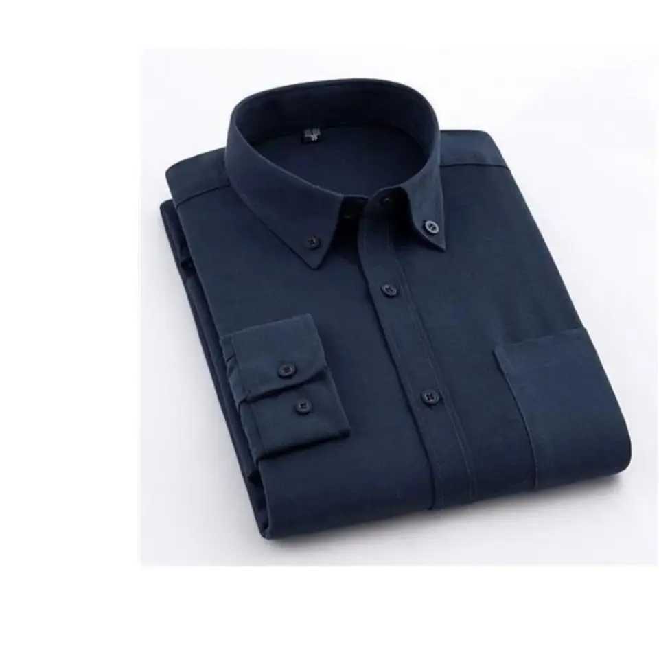 tiktok internet Autumn new mens cotton Oxford woven long sleeve shirt pure white business casual slim-fit button-lined gownXJ24113