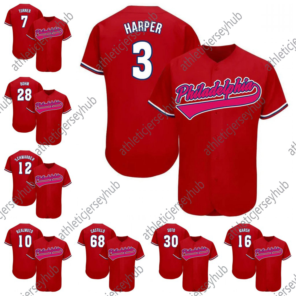 Turner Jerseys 3 Harper Nick Castellanos Kyle Schwarber Zack Wheeler Alec Bohm Stott Rojas Marsh Walker custom baseball jerseys