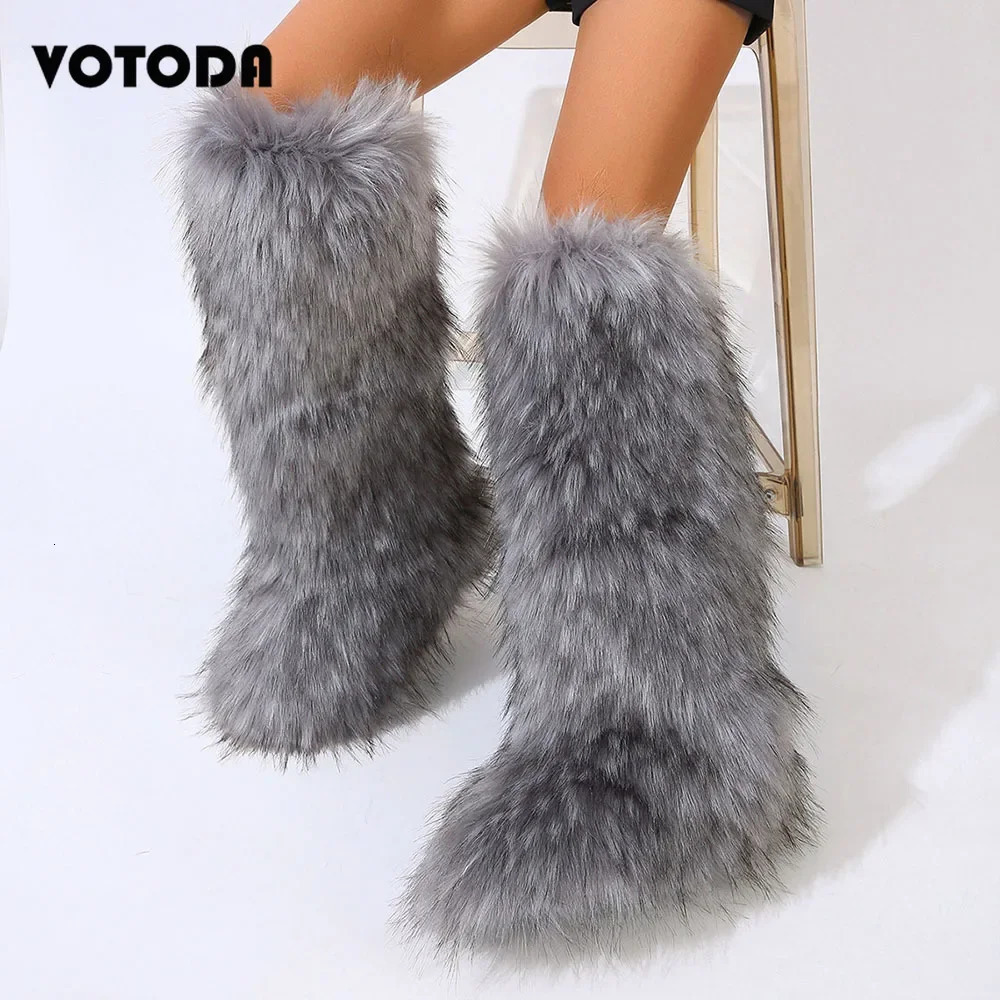 Winter womens snow boots artificial fur boots warm plush platform knee pads high boots outdoor fur cute over the knee boots for girls Y2K 241113