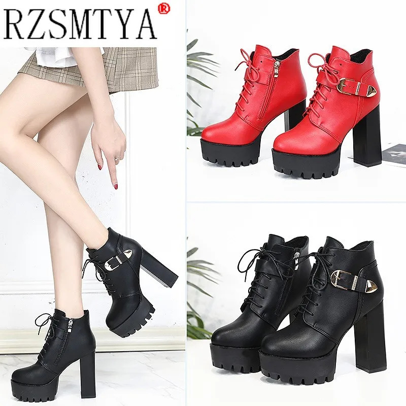 PU leather platform ankle bracelet with boots high heels womens zipper spring and autumn shoes womens long socks Western style motorcycle boots 241113