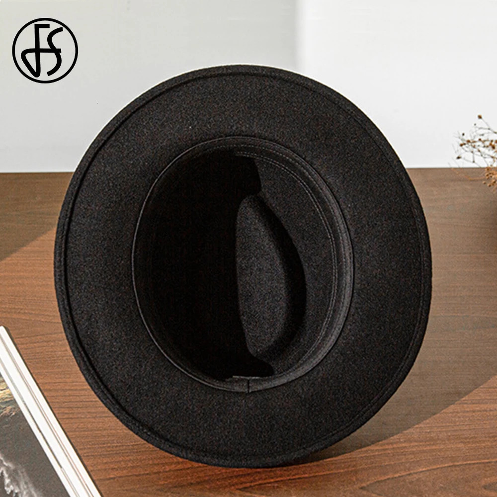 FS French Gentleman Black Jazz Hats for Men With Ribbon Panama Cap Wool Felt Fedoras Wedding Party Trilby Hat Women Unisex 240412