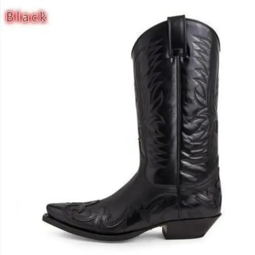 Fashion Mens Cowboy Boots MidHeel Motorcycle Casual HighQuality Male Pums Plus Size 3844 45 47 48 240617 241119
