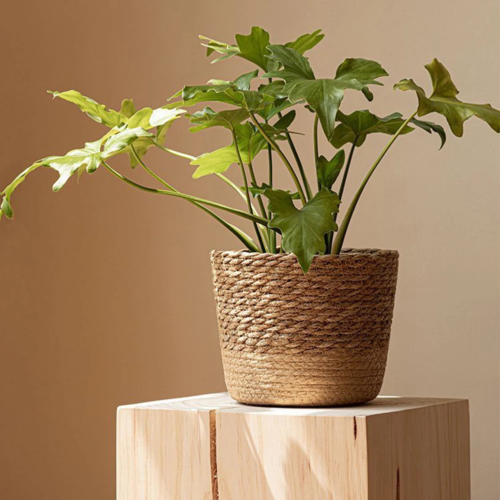 Straw Weaving Flower Plant Pot Wicker Basket Rattan Flowerpot Storage Basket Garden Flowerpot Handmade Woven Planter Basket 240409