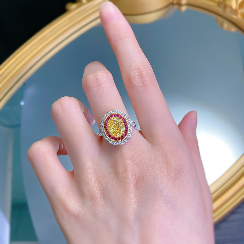 2025 Wedding Rings Luxury Jewelry Real 100% 925 Designer Serling Silver Oval Cu Yellow Moissanie Diamond Gemsones Eerniy Pary Women Elegan Band Ring