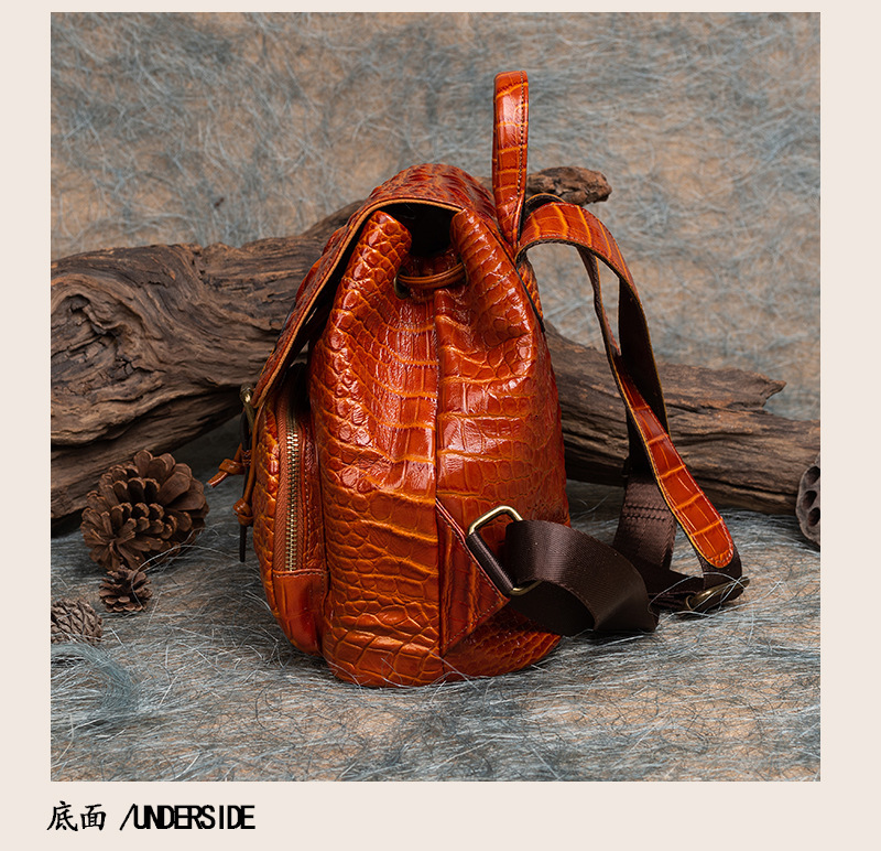Vintage Women Genuine Backpack Crocodile Pattern Women's Real Cow Leather Bagpac Anti-Theft Ladies Travel Bag Genuine Leather BagVoyage