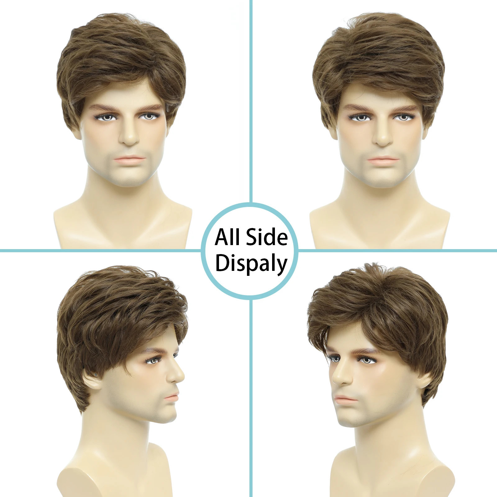 BCHR Mens Wigs Short Brown Wig Men Natural Fluffy Cosplay Costume Synthetic Mens Wig for Male Guy 240412