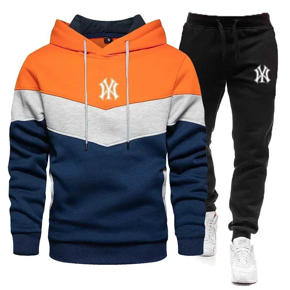 Mens 2 sets of mens sportswear autumn and winter new casual zipper hooded sweatshirt+sports pants outdoor fashionable jogging sportswear X241113