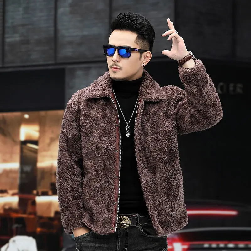 autumn winter mens long sleeved fur jacket mens short fur leather coat mens slim fit warm coat I508 241113