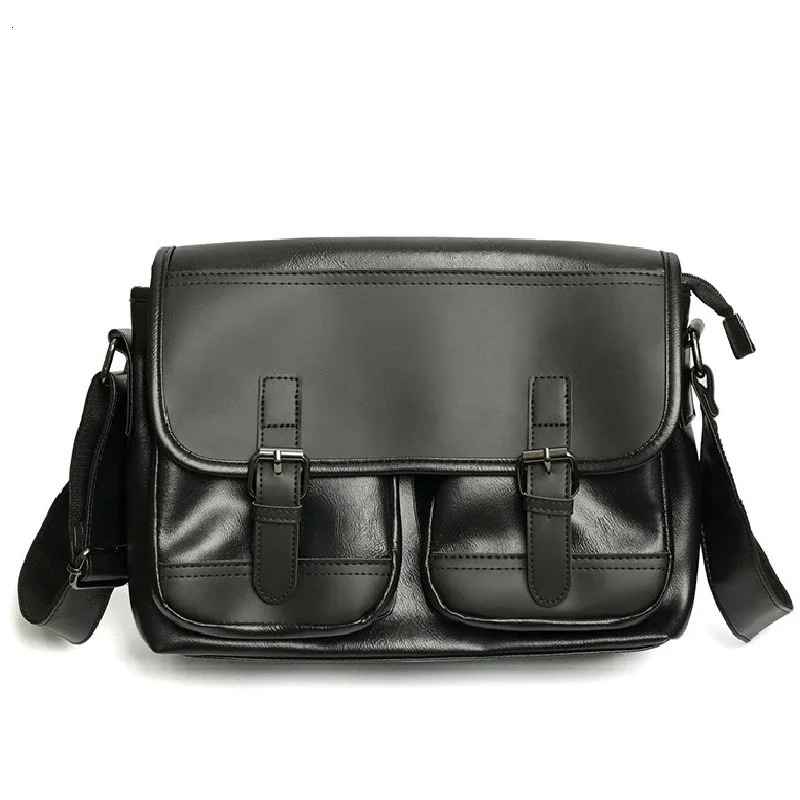 High Quality PU Mens Business Messenger Bags Fashion Solid Color Shoulder Bag for Male Large Capacity Travel Crossbody bag 241111