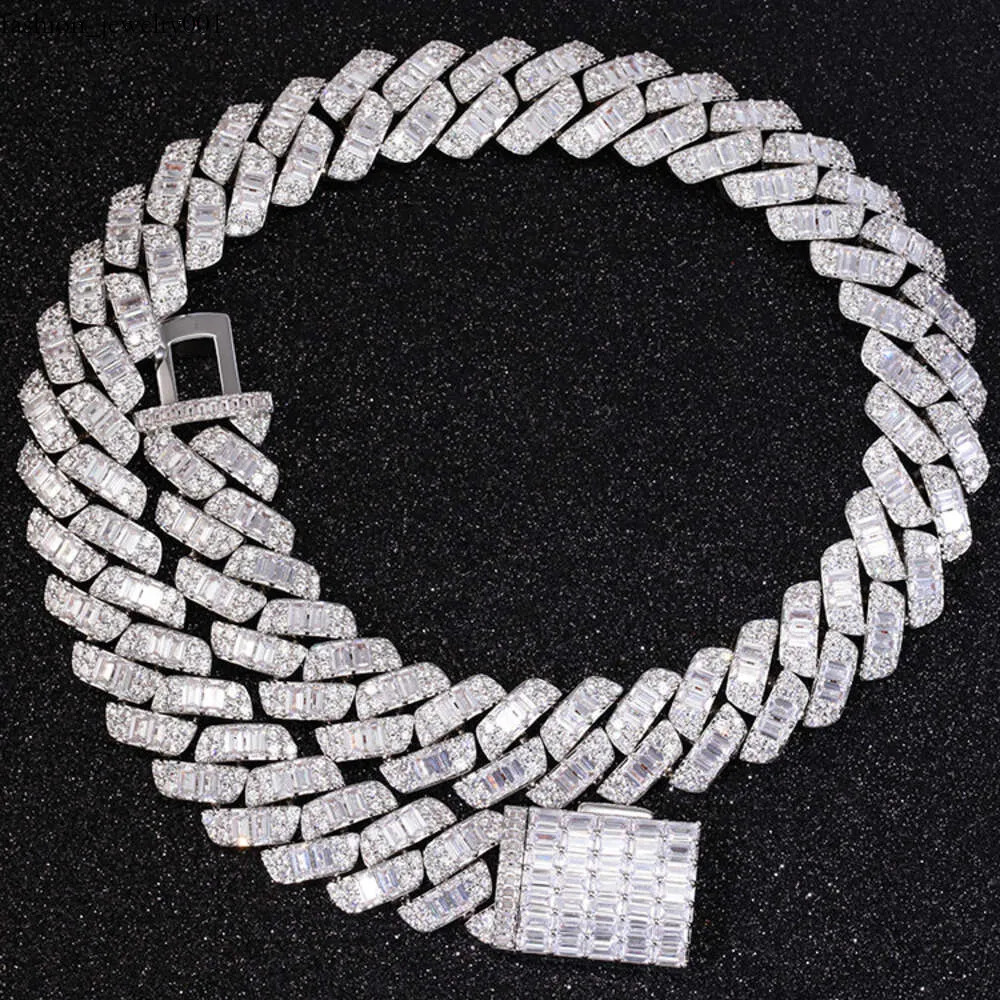 Vvs Moissanite k Necklace Custom Iced Baguette Straight e Cuban Chain Hip Hop Sier Jewelry