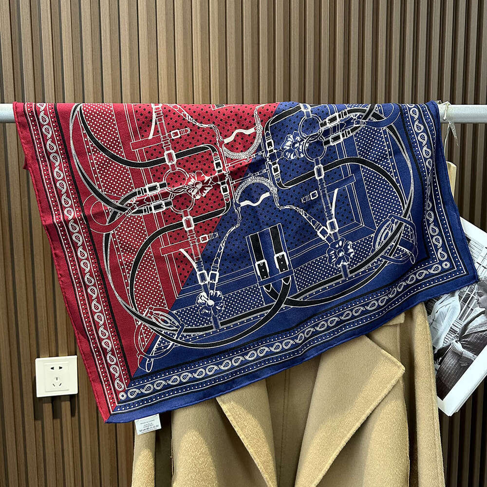 Wave Point Scepter Red Blue Women's Winter New Silk Wool Blended Premium Scarf Shawl