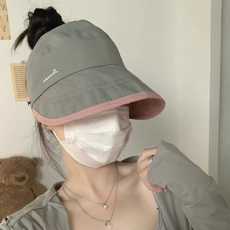 Fashion Empty Top Wide Brim Sun Hat For Women Anti UV Sunscreen Bucket Female Protection Outdoor Beach Cap Fisherman 240403