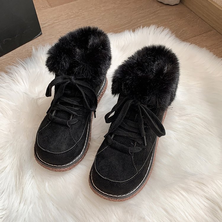 New Fashionable Winter Velvet Thick Round Lace Snow Boots.