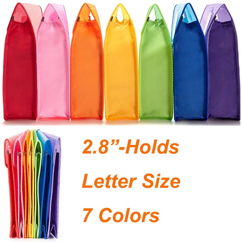 7 Pack A4 Plastic Wallet Folder Envelopes With Closure And Label Pocket, 2.8Inch Expansion, For School Home Work Office