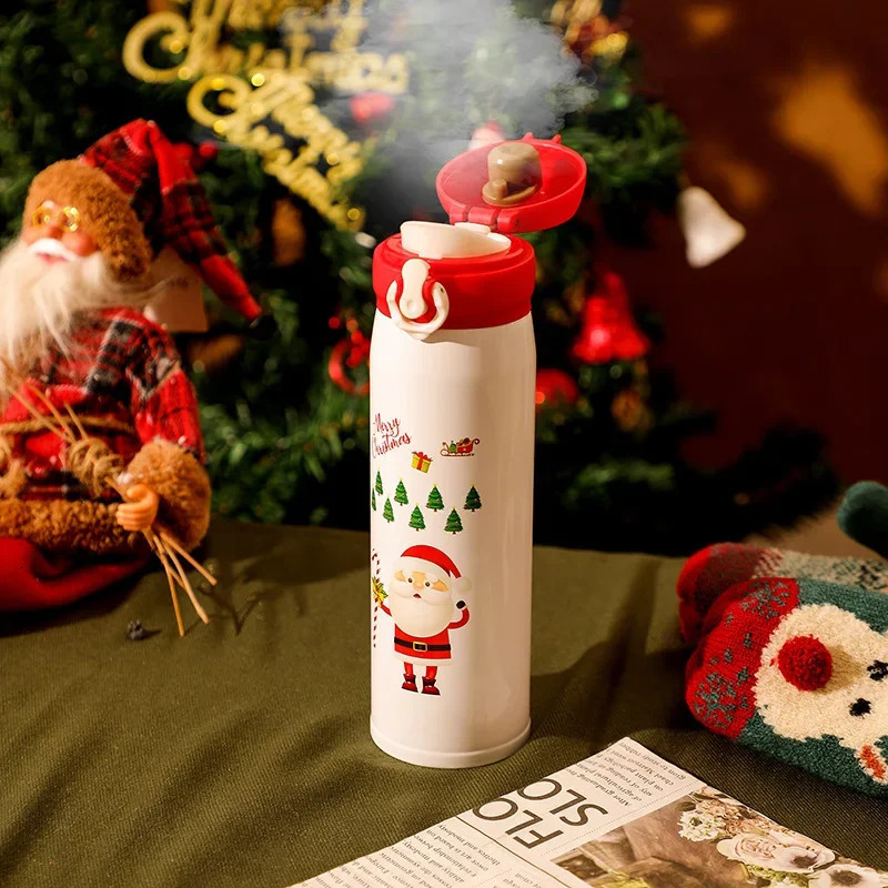 Stainless steel bouncing straw vacuum flame insulated water bottle Christmas reindeer Santa Claus cup rens beverage gift 241113 W260226