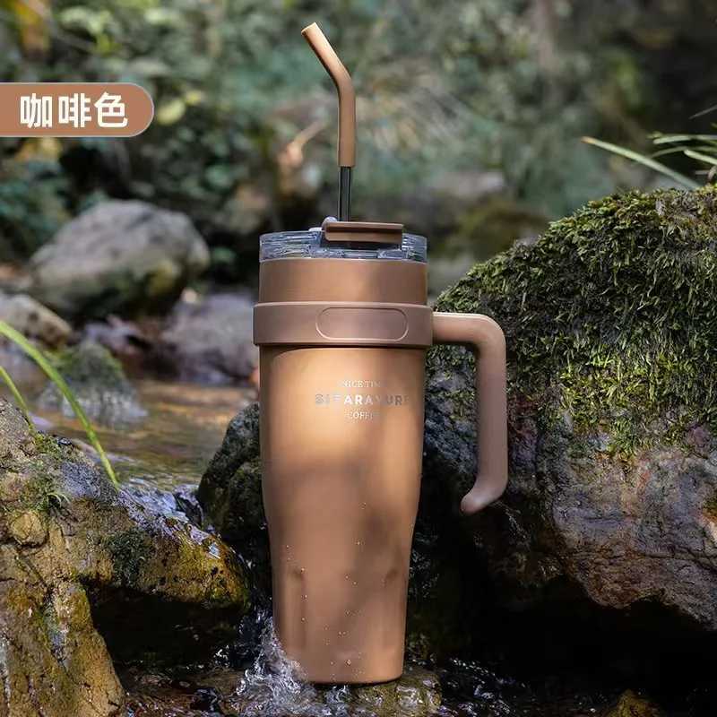 Cute hot stainless steel vacuum cleaner with Lid straw handle used for water hot coffee tea gym car hot cup Y241114