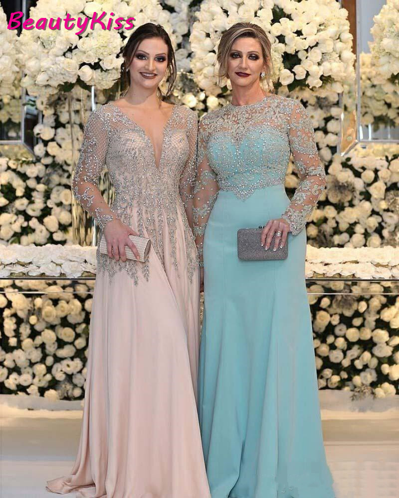 Sexy Mother Of The Bride Crystals Beading Two Styles Chiffon Party Dress Evening Gowns Plus Size