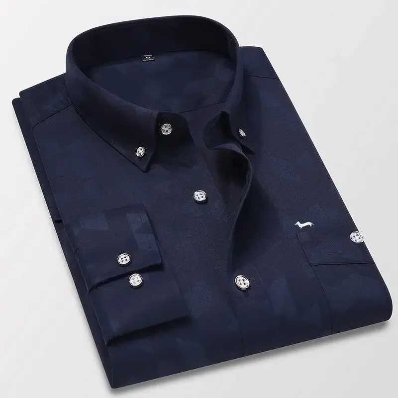 Men's Casual Shirts New Spring Men Business Long Sleeve Blouse Harmont Turn Down Collar Blaine Blouses Embroidery Slim Fit Shirts z241114