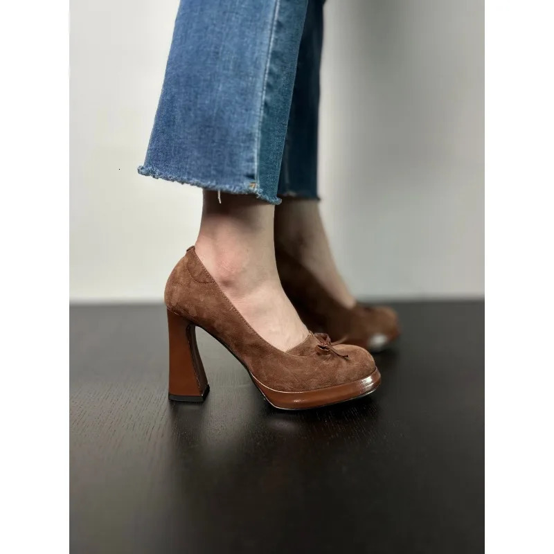 Spring/Summer 2024 Arrival Dress Office Shoes Womens Pump Suede Leather Shoes Round Toes High Heels Single Shoes High Heels 241113