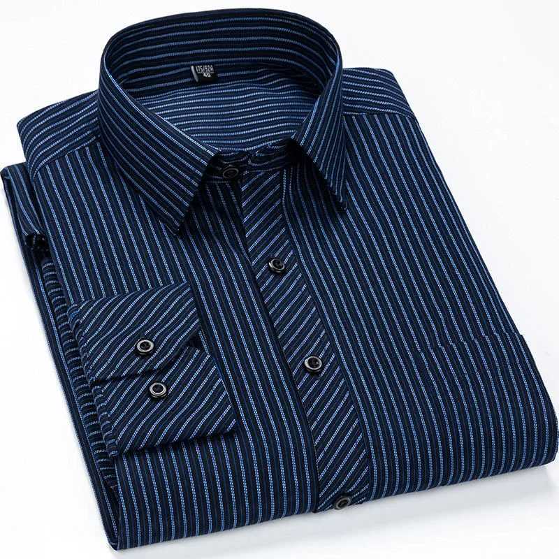 Oversized Shirt 9XL 47 48 Mens Striped Business Casual Long Sleeved Classic Formal Male Social Dress Button Up Shirts Slim FitXJ24113