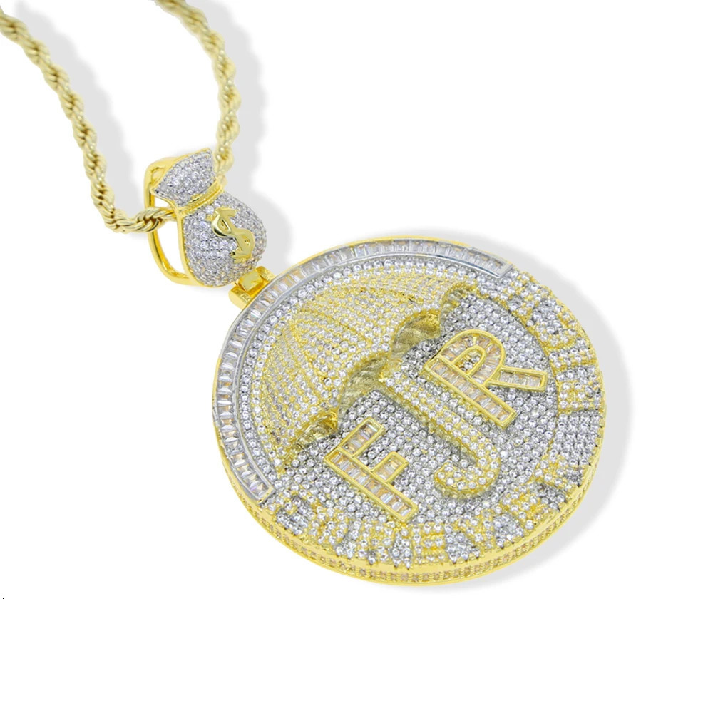 Iced Out Bling CZ Letter Forever Rich Pendant Necklace Two Tone Color Cubic Zirconia Umbrella Money Charm Men Hip Hop Jewelry 241113