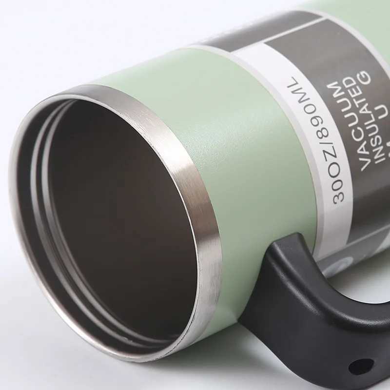 20oz/30oz stainless steel car hot water bottle travel sports water bottle large capacity with handle straw g outdoor coffee cup Y241114