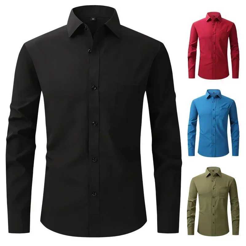 US Size Elastic Shirt New Mens Business and Leisure Long Sleeved Shirt Slim Fit Professional Dress Best-selling Seasonal StyleXJ24113