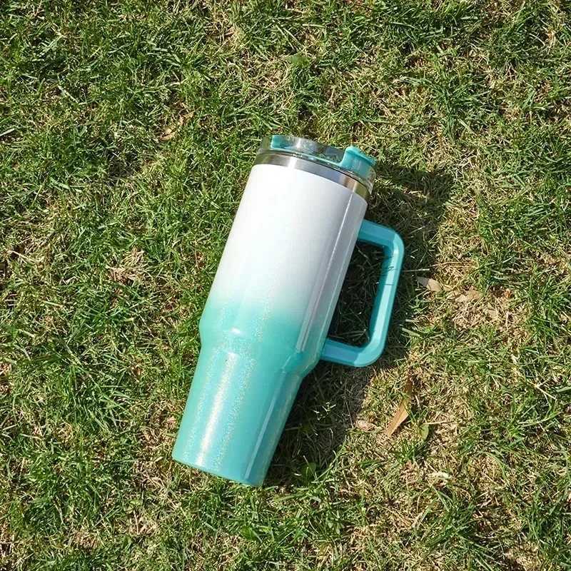 40 ounce stainless steel hot water bottle large inflatable cup with handle portable sports water bottle wagon Y241114