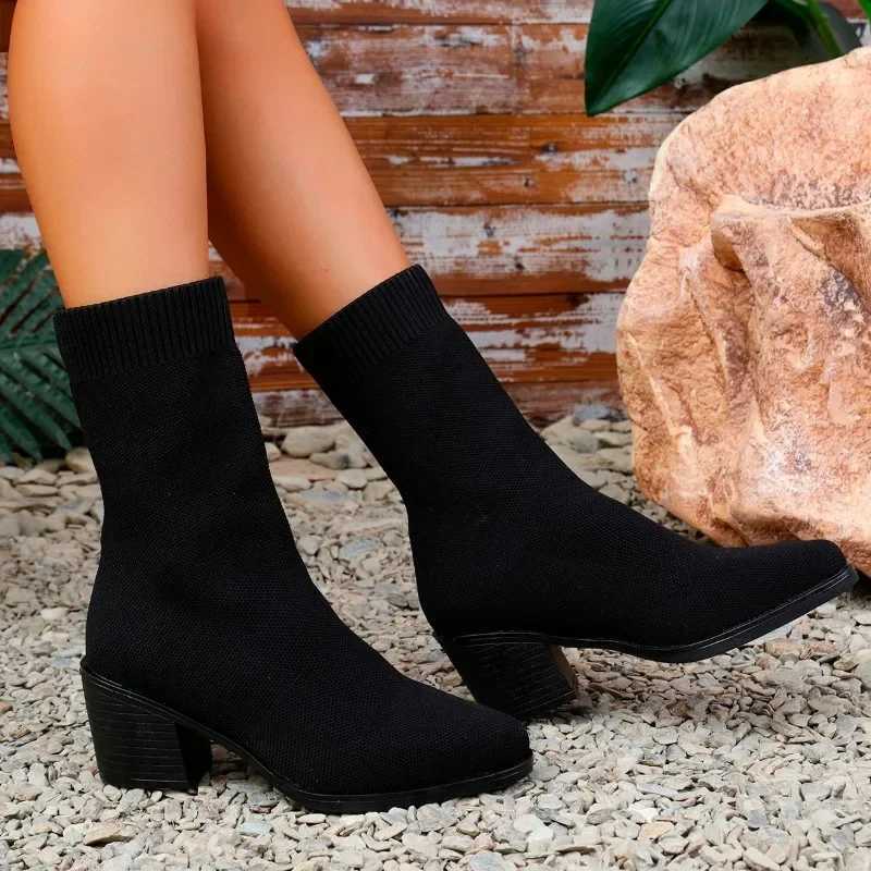 High Quality Warm and Smooth High Quality Shoes - Warm Boots Fi Elastic Fabric Modern Boots Warm New Plus Size Mid calf Boots T241113
