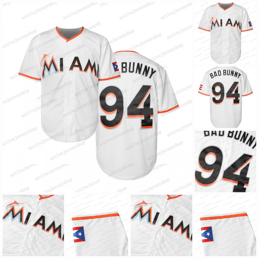 Customized Men's white #94Bad Bunny Baseball jersey Embroidered Sweatshirt with Free Shipping