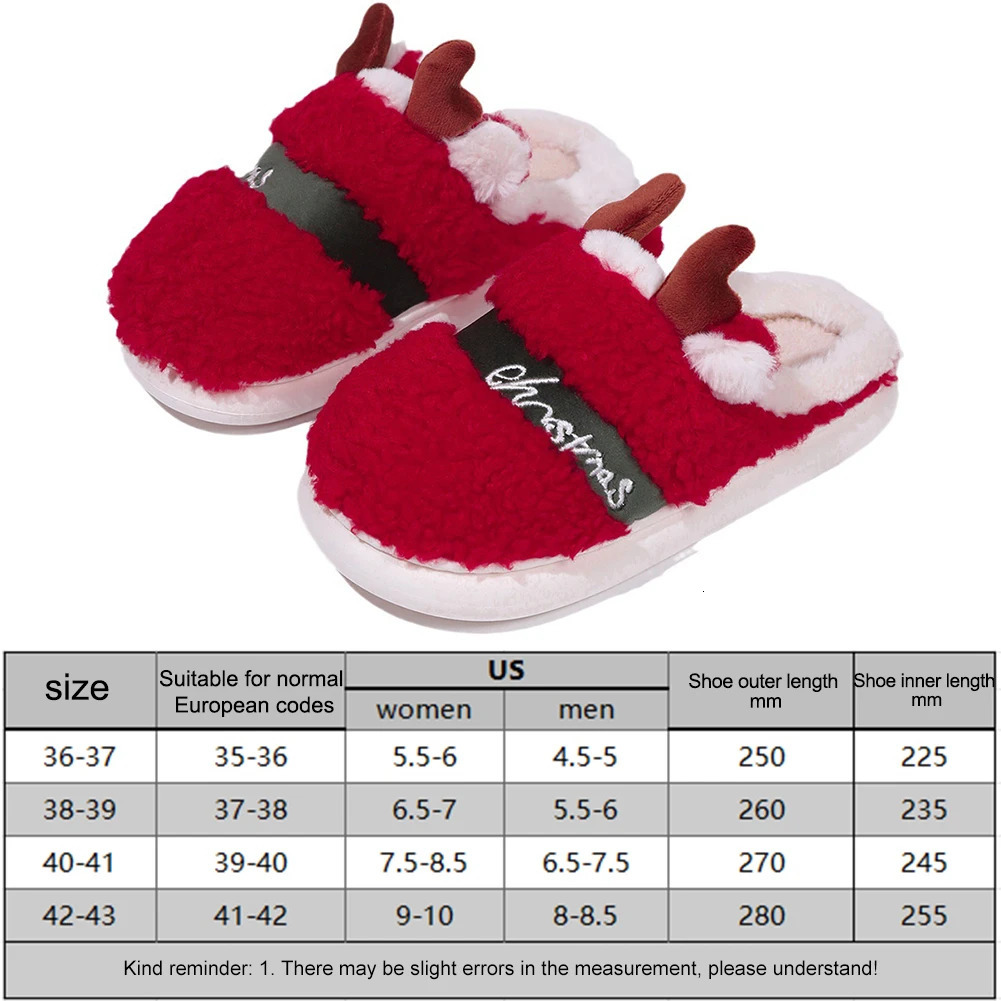 Womens Christmas Elk House Slippers Thick Bottom Warm Fluffy Slippers Comfortable Home Cotton Shoes 241113