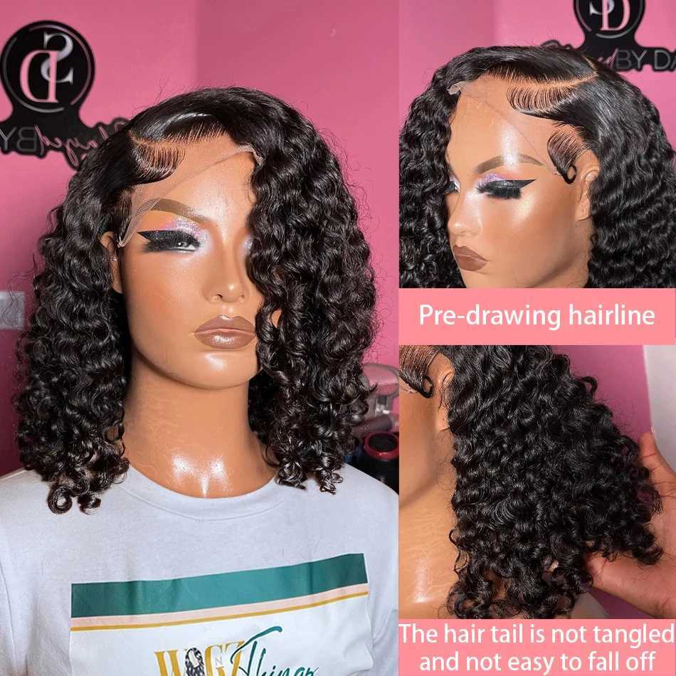 Brazilian Loose Deep Water Wave 13x4 Lace Frontal Human Hair Wigs Transparent 4x4 Curly Short Bob Wig 200% Density 12 14 16 InchXJ250213